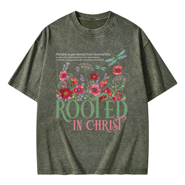 Rooted In Christ Christian Washed T-Shirt