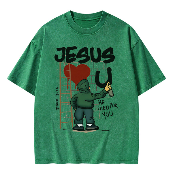 Jesus Loves You Christian Washed T-Shirt