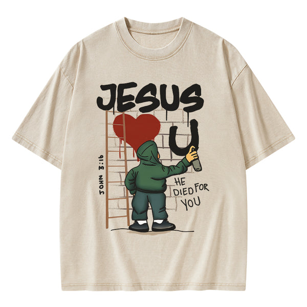 Jesus Loves You Christian Washed T-Shirt