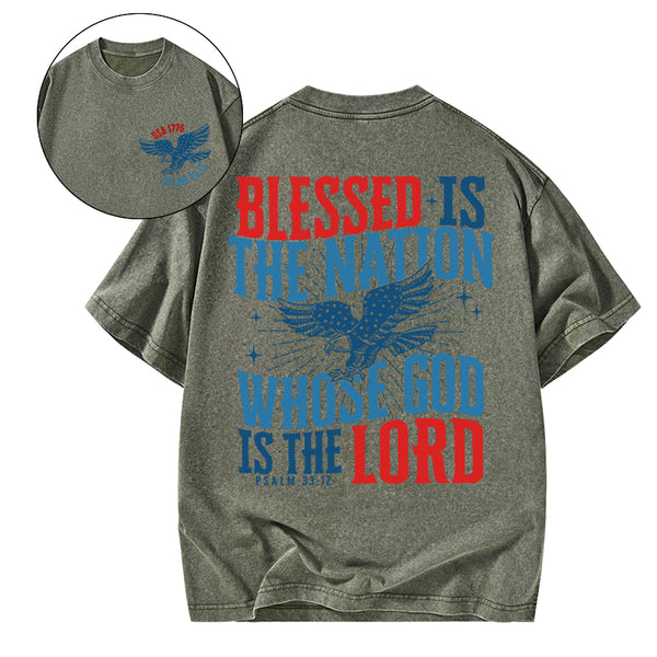 Blessed Is The Nation Whose God Is The Lord Christian Washed T-Shirt