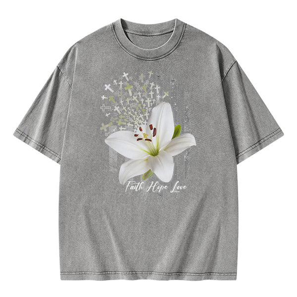 Faith Hope Love Christian Washed T-Shirt