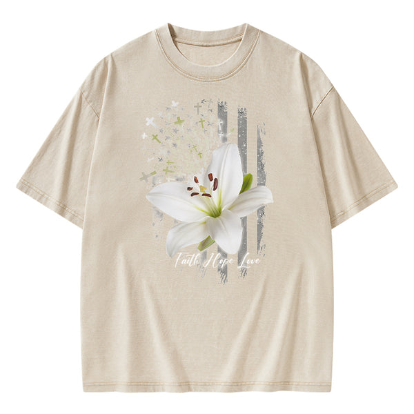 Faith Hope Love Christian Washed T-Shirt
