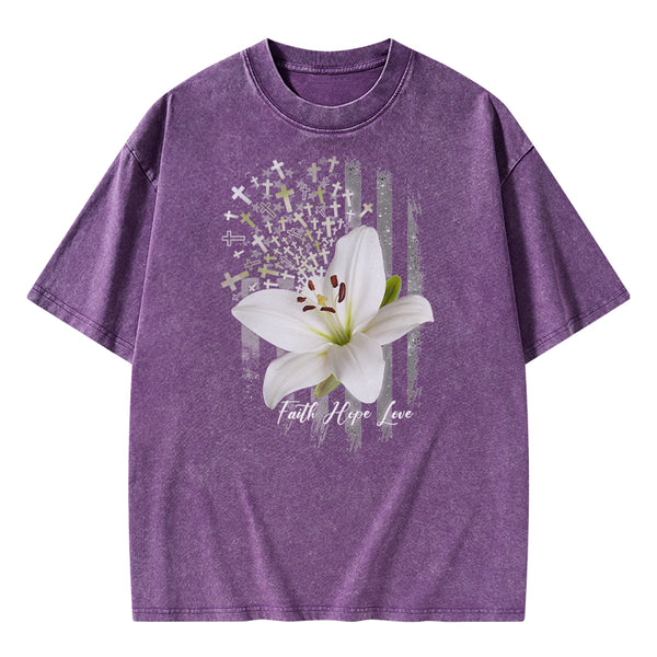 Faith Hope Love Christian Washed T-Shirt