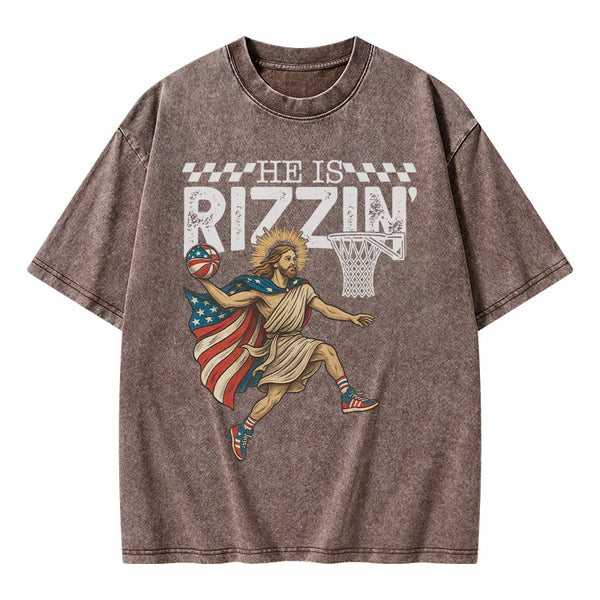 He Is Rizzen Christian Washed T-Shirt