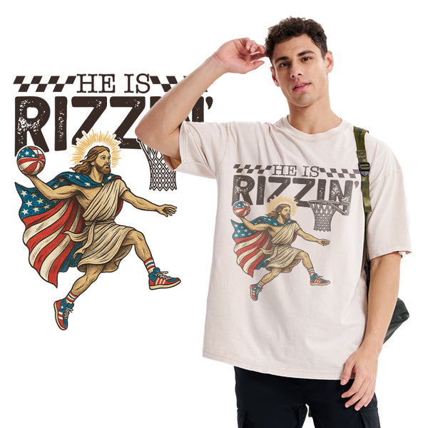 He Is Rizzen Christian Washed T-Shirt