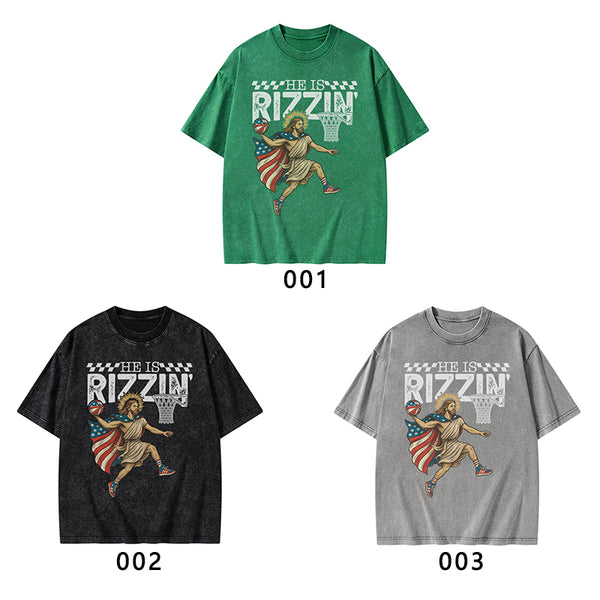 He Is Rizzen Christian Washed T-Shirt