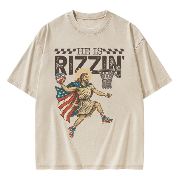 He Is Rizzen Christian Washed T-Shirt