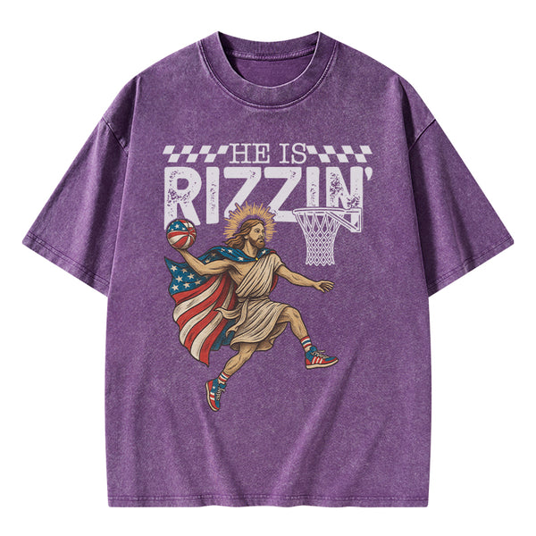 He Is Rizzen Christian Washed T-Shirt