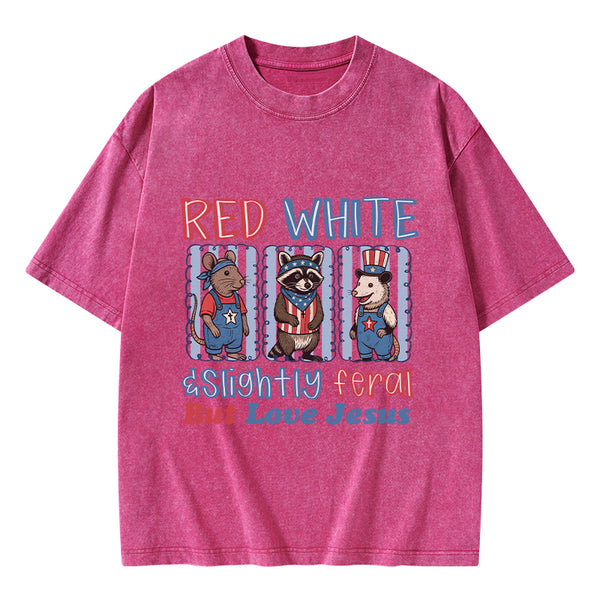 Slightly Feral But Love Jesus Christian Washed T-Shirt