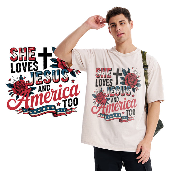 She Loves Jesus And America Christian Washed T-Shirt