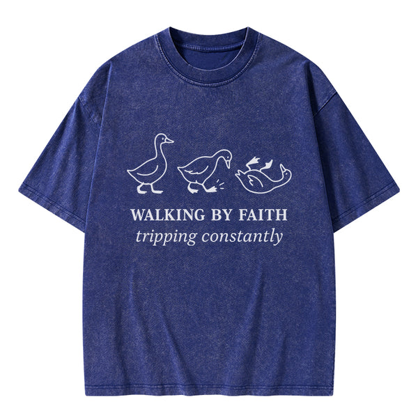 Walking By Faith Christian Washed T-Shirt