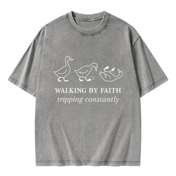 Walking By Faith Christian Washed T-Shirt