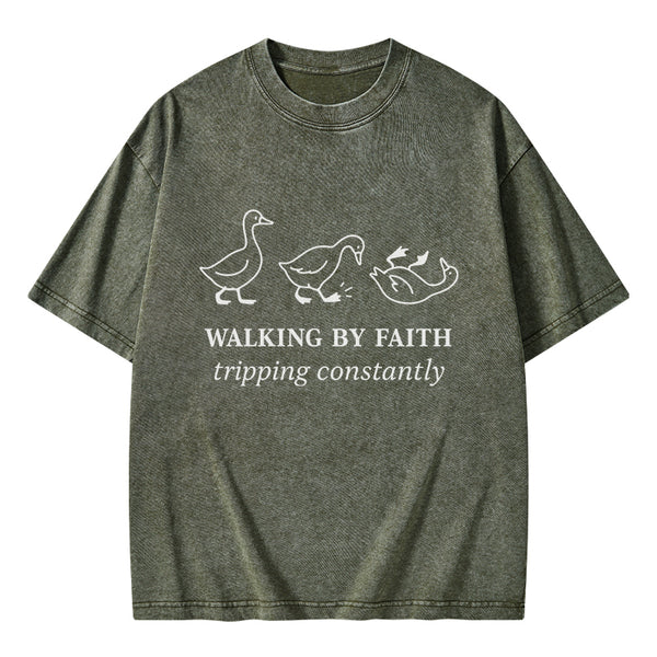 Walking By Faith Christian Washed T-Shirt