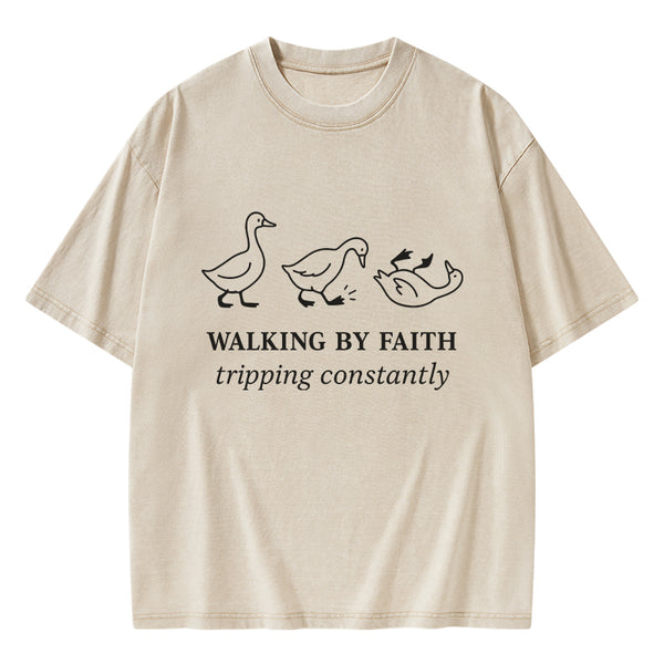 Walking By Faith Christian Washed T-Shirt
