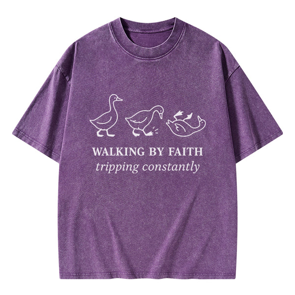 Walking By Faith Christian Washed T-Shirt