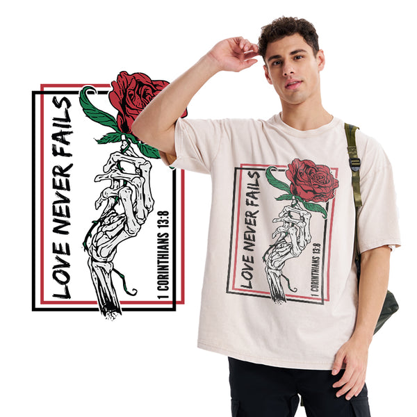 Love Never Fails Christian Washed T-Shirt