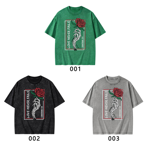 Love Never Fails Christian Washed T-Shirt