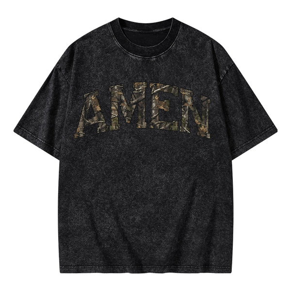 Amen Camouflage Christian Washed T-Shirt