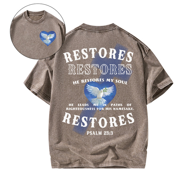 He Restores My Soul Christian Washed T-Shirt