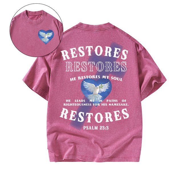 He Restores My Soul Christian Washed T-Shirt