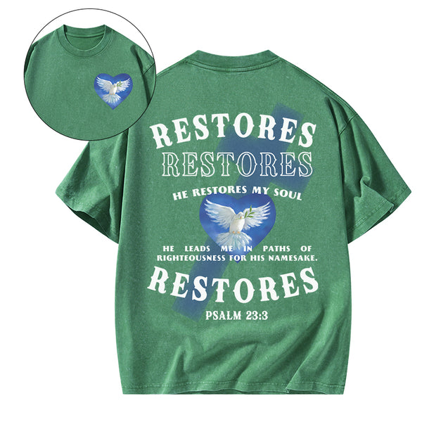 He Restores My Soul Christian Washed T-Shirt