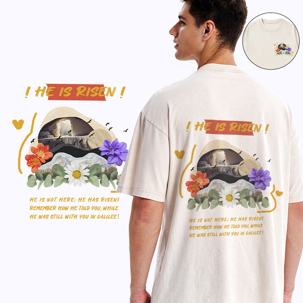 GC-WTS2130 He Is Risen Christian Washed T-Shirt