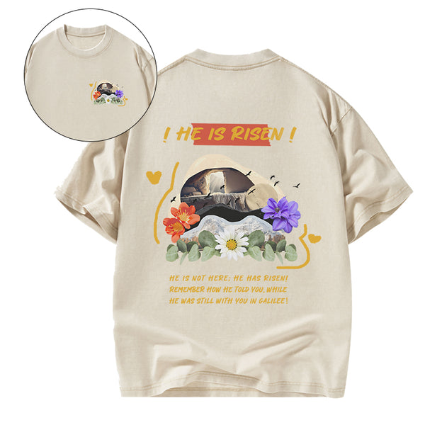 GC-WTS2130 He Is Risen Christian Washed T-Shirt