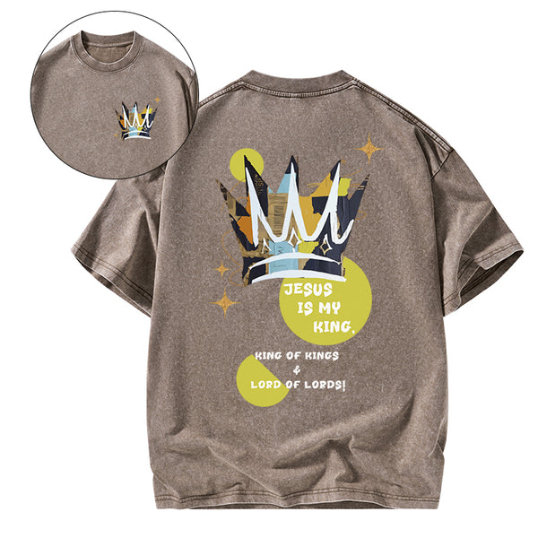 GC-WTS2132 Jesus Is My King Christian Washed T-Shirt