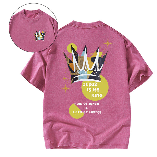 GC-WTS2132 Jesus Is My King Christian Washed T-Shirt