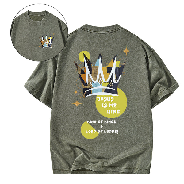GC-WTS2132 Jesus Is My King Christian Washed T-Shirt