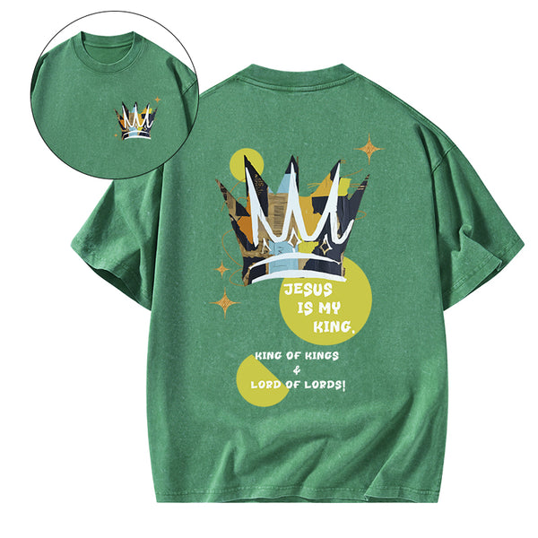 GC-WTS2132 Jesus Is My King Christian Washed T-Shirt