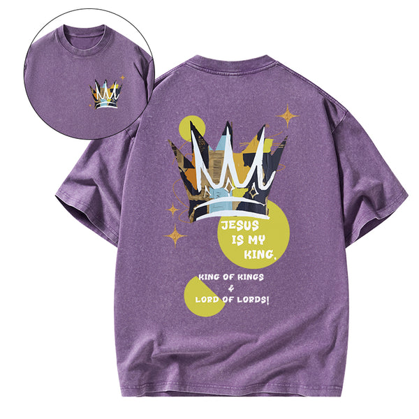 GC-WTS2132 Jesus Is My King Christian Washed T-Shirt