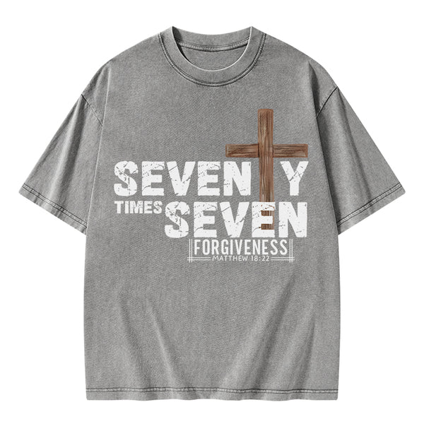 77 Times Forgiven Christian Washed T-Shirt