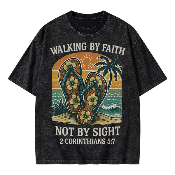 Walking By Faith Christian Washed T-Shirt