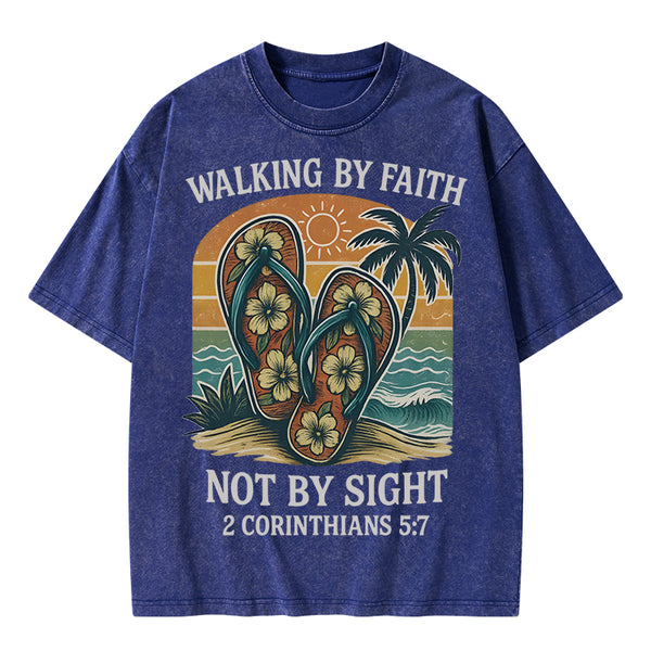 Walking By Faith Christian Washed T-Shirt