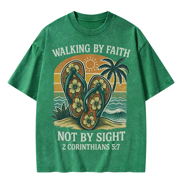 Walking By Faith Christian Washed T-Shirt