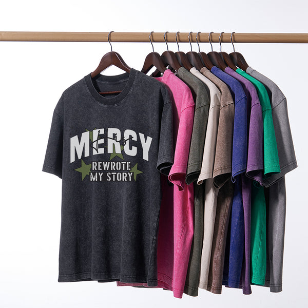 GC-WTS2345 His Mercy Rewrote My Story Christian Washed T-Shirt