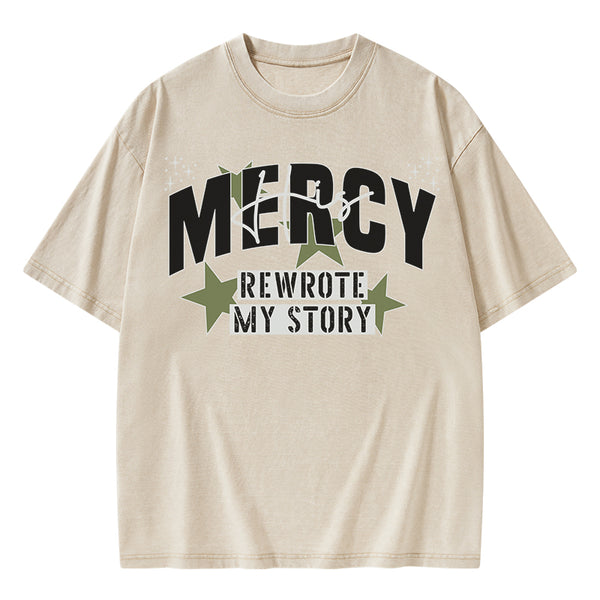 GC-WTS2345 His Mercy Rewrote My Story Christian Washed T-Shirt