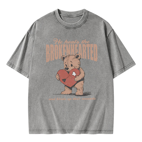 GC-WTS2354 He Heals The Brokenhearted Christian Washed T-Shirt