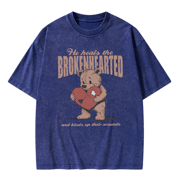 GC-WTS2354 He Heals The Brokenhearted Christian Washed T-Shirt