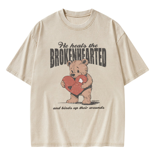 GC-WTS2354 He Heals The Brokenhearted Christian Washed T-Shirt