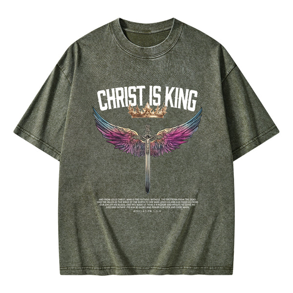 Christ Is King Christian Washed T-Shrit