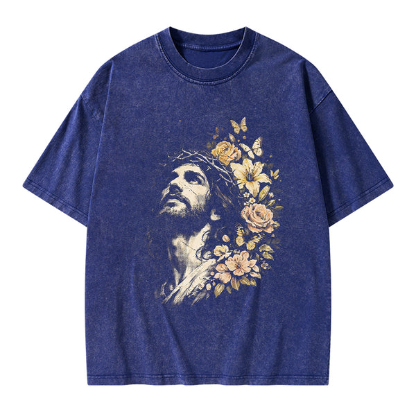 Jesus Flowers Christian Washed T-Shirt