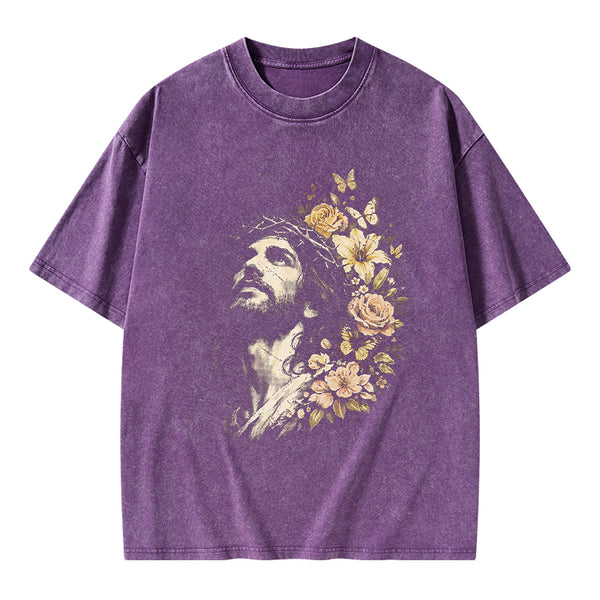 Jesus Flowers Christian Washed T-Shirt
