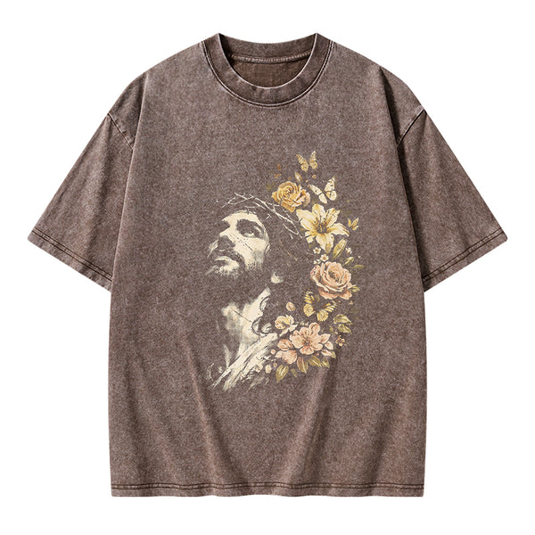 Jesus Flowers Christian Washed T-Shirt