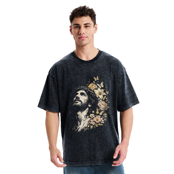 Jesus Flowers Christian Washed T-Shirt