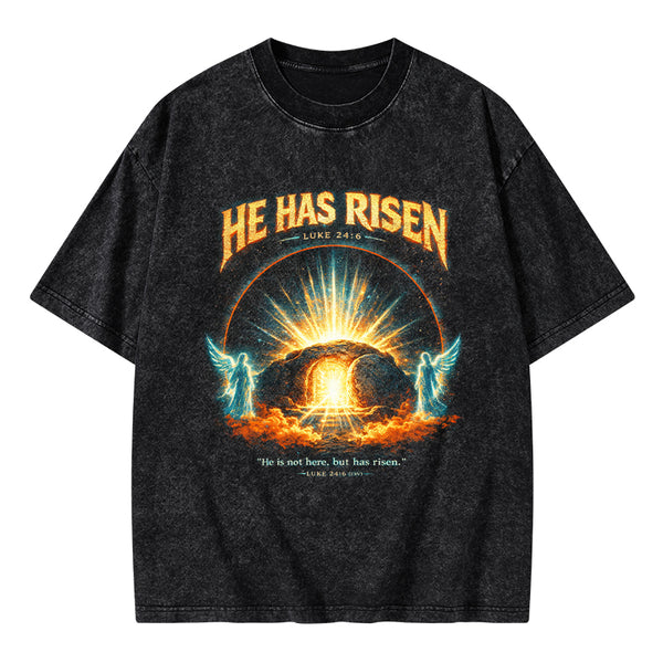 He Has Risen Christian Washed T-Shirt