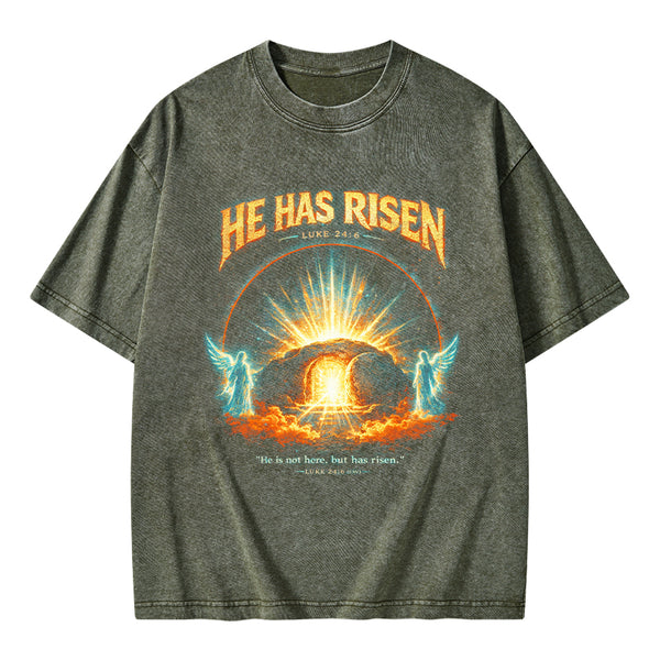 He Has Risen Christian Washed T-Shirt