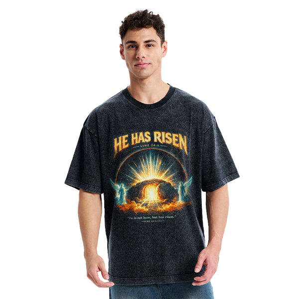 He Has Risen Christian Washed T-Shirt