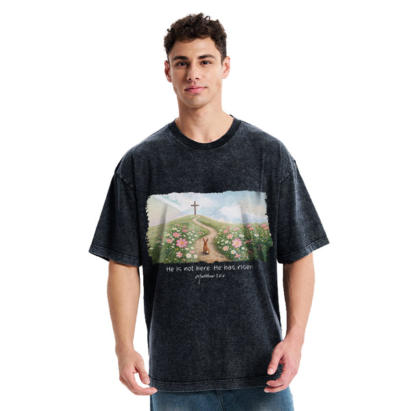 He Is Not Here He Is Risen Christian Washed T-Shirt